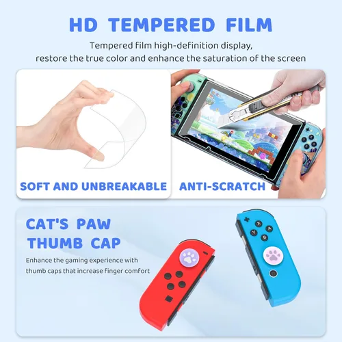 Vista 4 de HYPERCASE Cute Carrying Case Set for Nintendo Switch Accessories, Magical Mushroom Hard Travel Storage Bag with Glitter Protective Cover Skin for