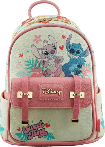 Wondapop Disney Angel and Stitch - Mini mochila de piel vegana de 11 pulgadas, Rosado, Ángel