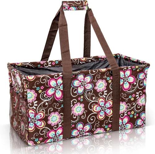 Vista 37 de Bolsa de utilidad extragrande Lucazzi - Cesta de lona rectangular plegable reutilizable con marco de alambre con dos bolsillos exteriores