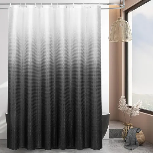 Vista 22 de MitoVilla - Cortina de ducha de tela de nido de abeja burdeos, cortinas de ducha con textura de nido de abeja modernas para decoración de lujo