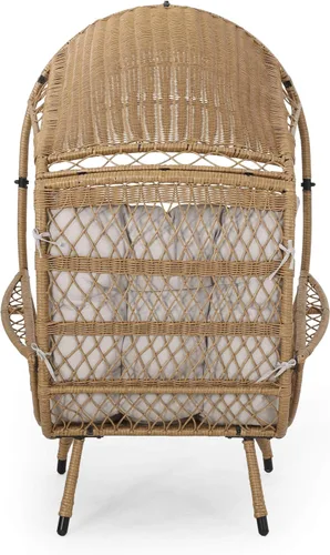 Vista 6 de GDFStudio Joanna - Silla de mimbre para exteriores con cojín, color marrón claro y beige