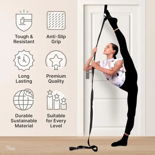 Vista 2 de Stretching Strap with Door Anchor & Resistance Band – Leg Stretcher for Improving Flexibility & Splits – Ideal for Ballet, Dance, Cheer, Yoga &