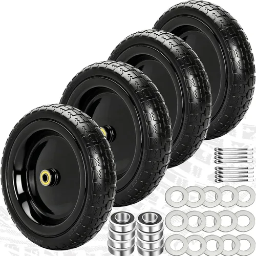 Vista 9 de Ruedas planas de repuesto de 13 pulgadas para neumáticos de carrito de jardín GOR, neumáticos sólidos 4.00-6 con rodamientos de 5/8 pulgadas, ruedas