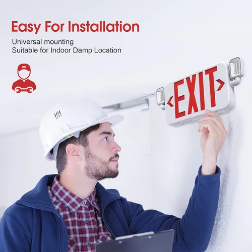 Vista 7 de Combo de luz LED de salida de emergencia con dos luces principales ajustables y batería de respaldo, iluminación de salida de emergencia comercial