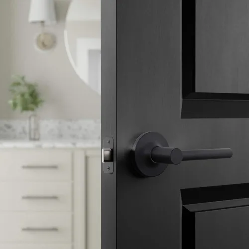 Vista 6 de Amazon Basics Palanca de puerta contemporánea Madison - Passage - Negro mate, paquete de 1