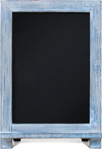 Vista 13 de HBCY Creations Pizarra de mesa rústica azul y blanco con patas/letrero vintage para mesa de boda, tablero de notas para encimera de cocina