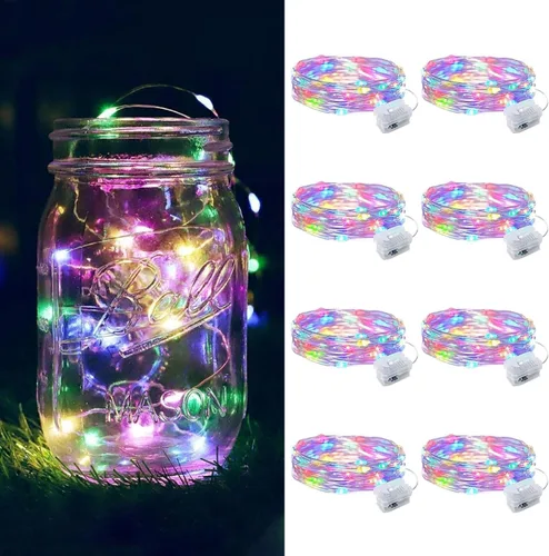 Paquete de 8 luces de hadas que funcionan con pilas, 20 mini luces LED de 7 pies, alambre plateado, luces parpadeantes para bricolaje, fiestas,
