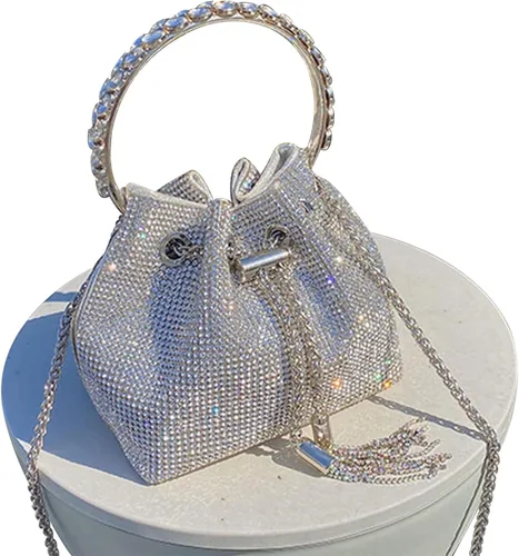 TOPALL Bolsa de noche con diamantes de imitación, monedero plateado brillante con diamantes de imitación para mujer, fiesta, club, boda, plateado