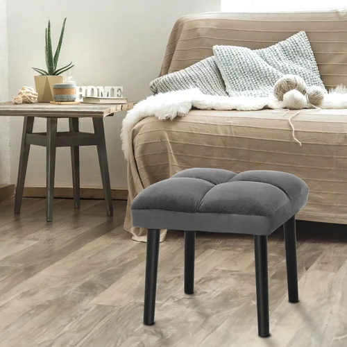 Vista 9 de HOUCHICS Taburete otomano, reposapiés, taburete de maquillaje con estampado en caliente dorado, reposapiés tapizado para cama, sala de estar (morado)