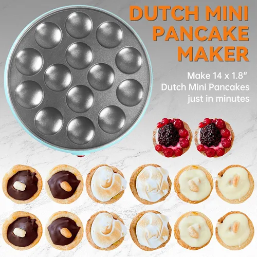 Vista 2 de Baker's Friend Mini máquina para hacer panqueques, mini plancha holandesa para panqueques, sartén eléctrica Poffertjes de 14 cavidades, ideal