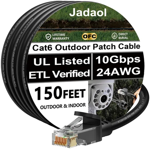 Vista 48 de Cable Ethernet Cat 6 de 1 pie (paquete de 6), para exteriores e interiores, compatible con red Cat7 de 10 Gbps, cable de conexión LAN plano de Negro