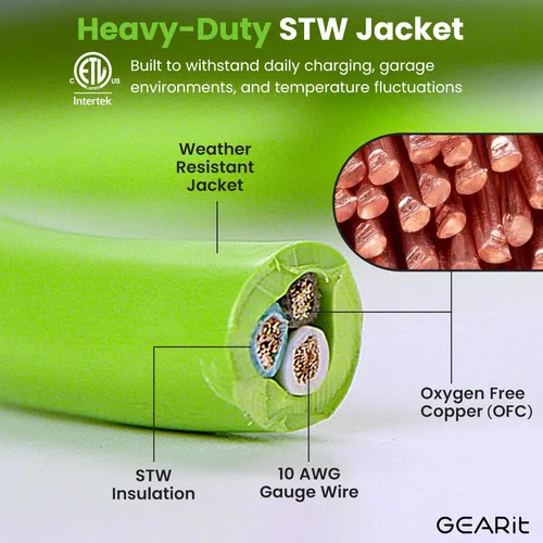 Vista 4 de GEARit Cables de extensión OFC de 30 pies para exteriores, 30 amperios, calibre 10, 3 puntas, impermeable, resistente, STW 10/3 AWG, cable de 125 V