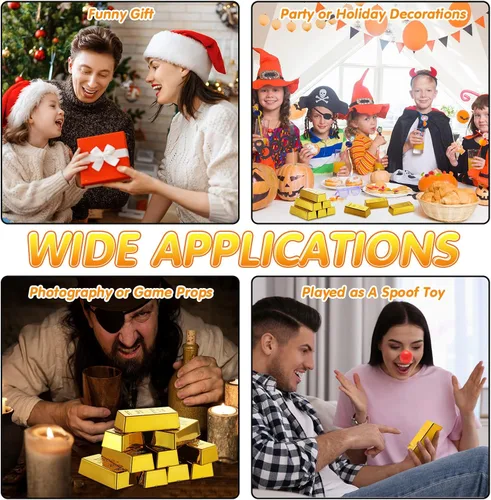 Vista 3 de HyDren 12 barras de oro falsas, réplicas de lingotes de oro brillantes, accesorios de película de ladrillo brillante, decoración de escenario