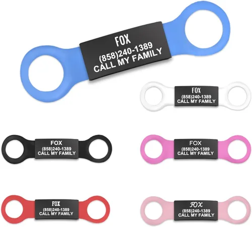 Etiquetas de identificación de mascotas grabadas personalizadas de 3/8 pulgadas, banda de silicona y placa de identificación negra PVD, silenciosas,