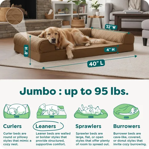 Vista 3 de Furhaven - Cama ortopédica para perros, estilo sofá, acolchada, con funda extraíble y lavable, marrón tostado, tamaño jumbo (XL)