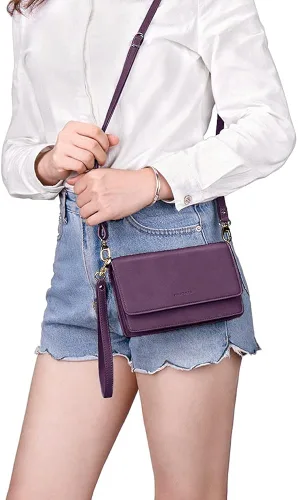 Vista 8 de nuoku Bolso bandolera pequeño para mujer con ranuras para tarjetas RFID 2 correas máximo 65 pulgadas