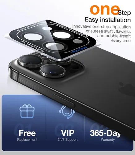 Vista 7 de UltraGlass Protector de lente de cámara para iPhone 16 Pro Max/16 Pro [NO.1 grado militar inastillable], protector de cámara para iPhone 16 Pro Max