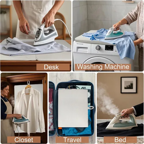 Vista 4 de Alfombrilla de planchado plegable de 24 x 16 pulgadas, portátil, pequeña, gruesa, resistente al calor, de madera de algodón, para mesa, lavadora