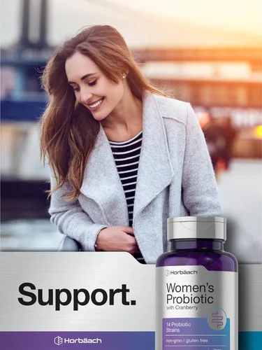 Vista 7 de Horbäach Probiótico para mujeres con arándano 90 cápsulas vegetarianas Suplemento dietético con 14 cepas probióticas Suplemento sin OMG, sin