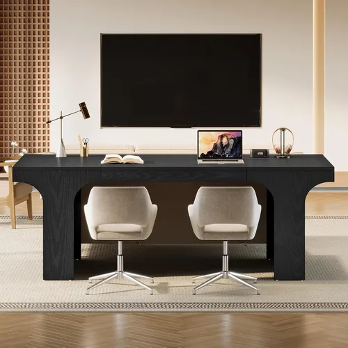 Vista 4 de Tribesigns 70.87" Executive Office Desk, Large Workspace Computer Desk, Modern Wooden Writing Table Simple Business Furniture with Arched Design for