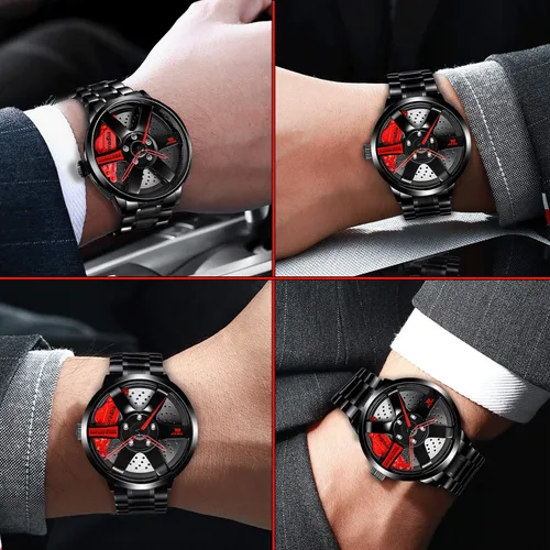 Vista 7 de Relojes para hombre - Reloj de pulsera de cuarzo japonés impermeable de acero inoxidable con diseño de cubo de llanta de coche
