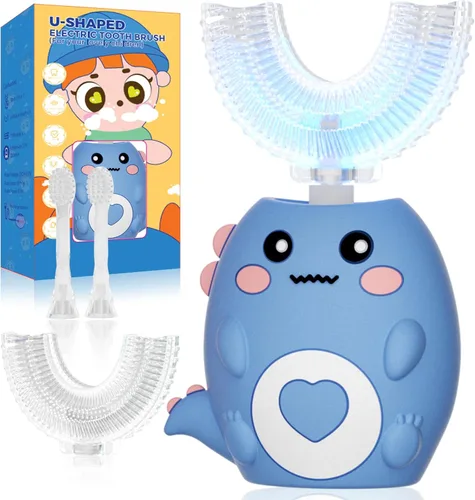 Vista 9 de Cepillo de dientes eléctrico en forma de U para niños, con 3 modos de limpieza, con 4 cabezales de cepillo, cepillo de dientes automático sónico
