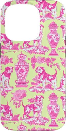 Vista 17 de Chinoiserie Dog Yellow Pink Toile Preppy Grandmillennial Case for iPhone 16