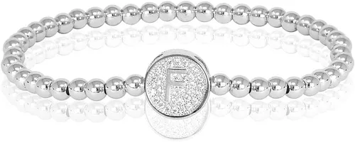 by you - Pulseras con iniciales para mujer, 26 letras, cuentas redondas del alfabeto, acero inoxidable, oro y plata