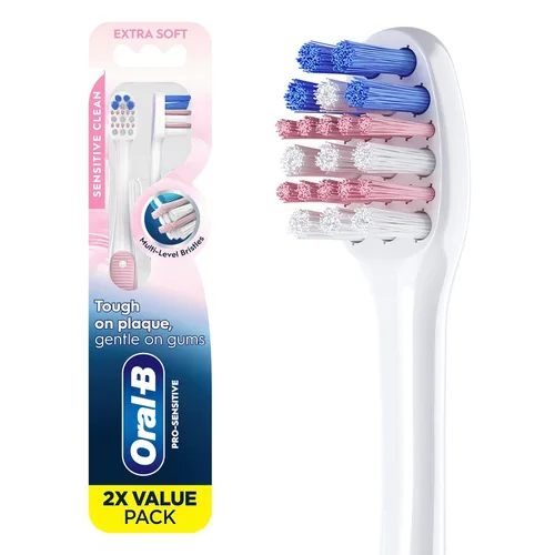 Oral-B Gum Care - Cepillos de dientes sensibles, 2 cepillos de dientes extra suaves, suaves con los dientes, suaves con las encías, cepillo de
