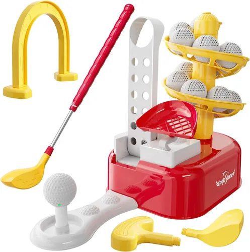 Juego de golf para niños pequeños de EagleStone con lanzador de pedal, juguete de golf para niños de 3 a 8 años, incluye palo de golf ajustable, 15