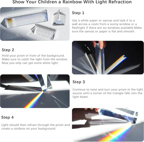 Vista 4 de Juego de prismas de cristal equiláteros de 3 piezas, 1, 2 y 4 pulgadas de longitud, prisma triangular de cristal, prismas ópticos, enseñanza