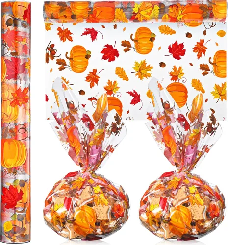 Gueevin Papel de regalo de celofán de otoño, 100 pies x 16 pulgadas, hoja