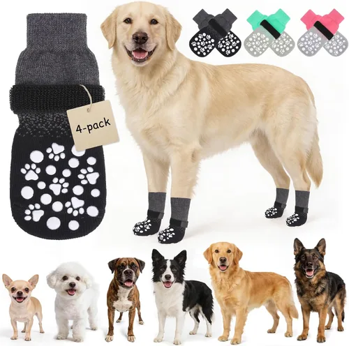 Vista 11 de BINGPET Calcetines antideslizantes de doble cara para perros con correas ajustables para pavimento caliente y suelos de madera dura