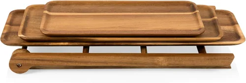 Vista 4 de TOSCANA - A Picnic Time Brand - Bandeja de servir de 3 niveles, tablas de charcutería, platos de madera para servir (madera de acacia)