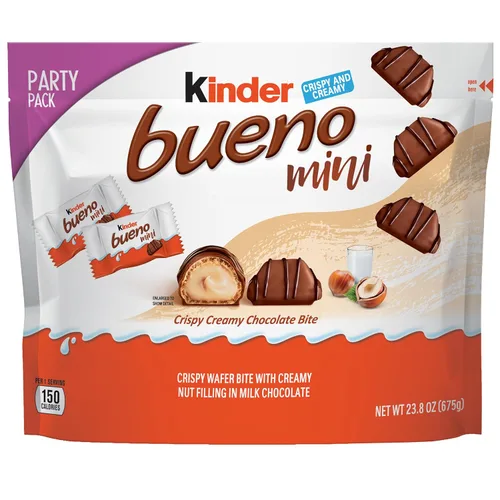 Kinder Bueno Mini, paquete de fiesta de 125 unidades, chocolate con leche y crema de avellanas, barras de chocolate envueltas individualmente, 23.8
