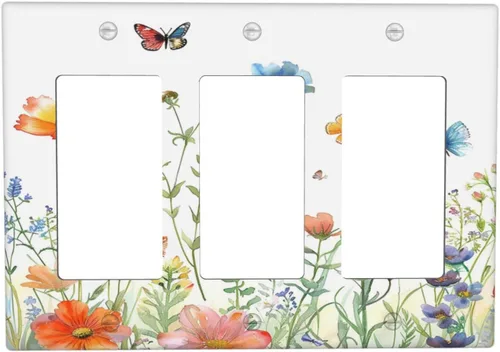 Vista 27 de Cubierta de Toma Duplex de 1 Banda Decorativa con Diseño de Puesta de Sol Abstracto y Arcoíris, Placa Frontal Eléctrica, Interruptor de Luz Único