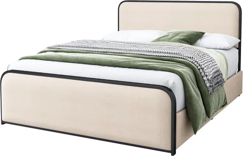 Vista 160 de SOFTSEA Cama de plataforma tapizada tamaño Queen con cajón de almacenamiento, marco de cama tapizado con cabecera con respaldo de alas, soporte