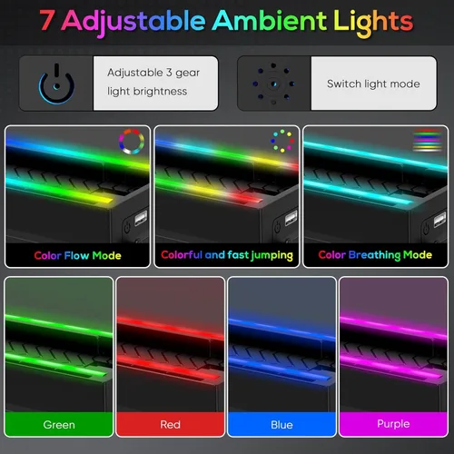 Vista 4 de Switch Wall Mount for Nintendo Switch and Switch OLED,Game Holder Stand with RGB Light,Console Shelf for Charging Dock,7 Game Card,4 Controller