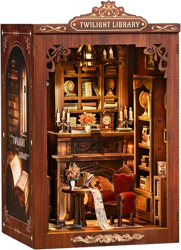 Vista 10 de Kit de rincón de libros, kit de casa en miniatura para adultos y adolescentes, decoración de estantería de callejón japonés con LED, rompecabezas