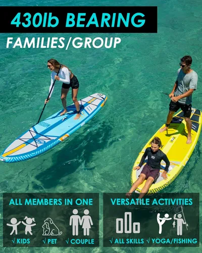 Vista 3 de MOUSA 10‘8/11'×35" Extra Wide Inflatable Stand Up Paddle Board, Stable Paddleboard SUP for 2 People/Family, Anti-Slip Full EVA Deck, 3 Handles, 100L
