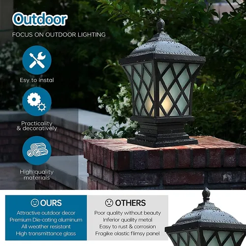 Vista 7 de Luces de columna para exteriores, lámpara de columna moderna de 18.9 ″ IP54 Luz de poste de vidrio impermeable para exteriores E26 Aluminio