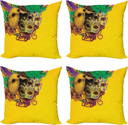 Vista 12 de Ambesonne Paquete de 4 fundas de cojín navideñas con cinta, ilustración de imagen de deseos navideños, impresión digital moderna de doble cara, 16