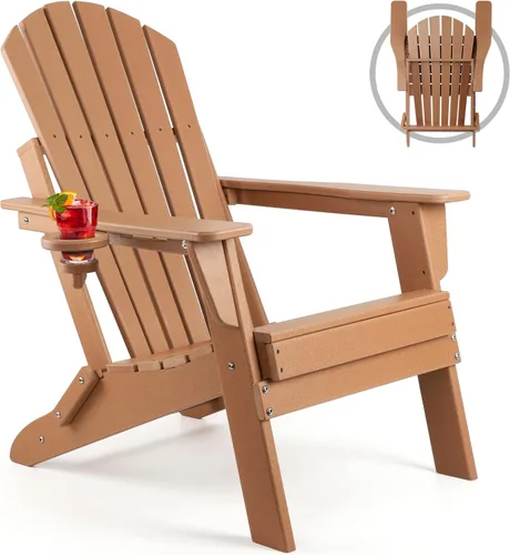 Vista 17 de FUNBERRY Silla plegable Adirondack, sillas de hoguera de HDPE para todo tipo de clima con portavasos para exteriores
