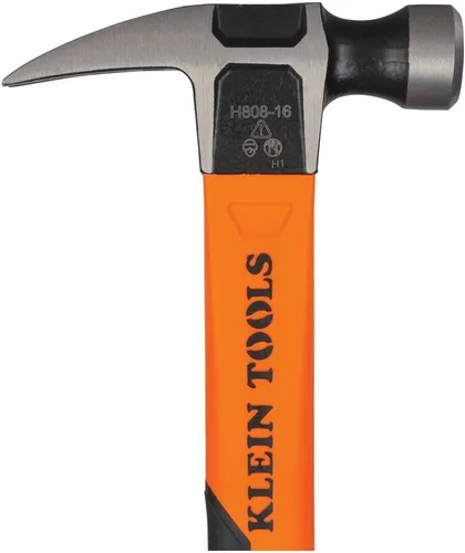 Vista 13 de Klein Tools H80816 Martillo de garra recta con cabeza lisa, 16 onzas, mango de agarre antideslizante de fibra de vidrio con orificio de sujeción, 13