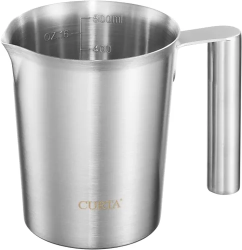 Vista 17 de CURTA Taza medidora de acero inoxidable 18/8 con asa y boquilla de vertido, taza de preparación de alimentos de cocina resistente para cocinar Mango