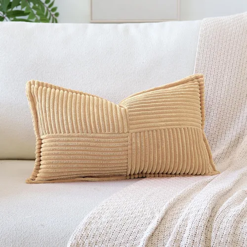 Vista 28 de OTOSTAR Fundas de almohada decorativas de pana a rayas con empalme, fundas de almohada bohemias súper suaves, almohadas decorativas con textura