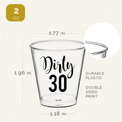 Vista 2 de Dirty 30 - Vasos de chupito de cumpleaños – 100 vasos de plástico desechables de 2 onzas, decoraciones de cumpleaños 30 para él o ella, regalos