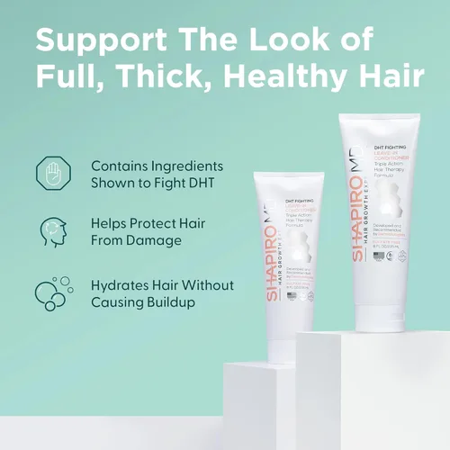 Vista 2 de Acondicionador sin enjuague para pérdida de cabello Fórmula vegana DHT Fighting para adelgazar el cabello desarrollada por dermatólogos