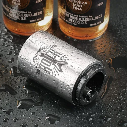 Vista 7 de Abridor automático de botellas de cerveza con receptor de tapa magnética, apertura de tapa con una sola mano de acero inoxidable con resorte