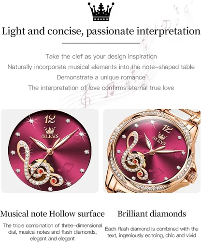 Vista 5 de OLEVS Relojes de mujer automáticos de cuerda automática para mujer, vestido de lujo de oro rosa, diamante blanco, cerámica para mujer, reloj